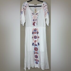 NWT Ananda’s Collection Embroidered Festival Boho Long Dress Womens Large